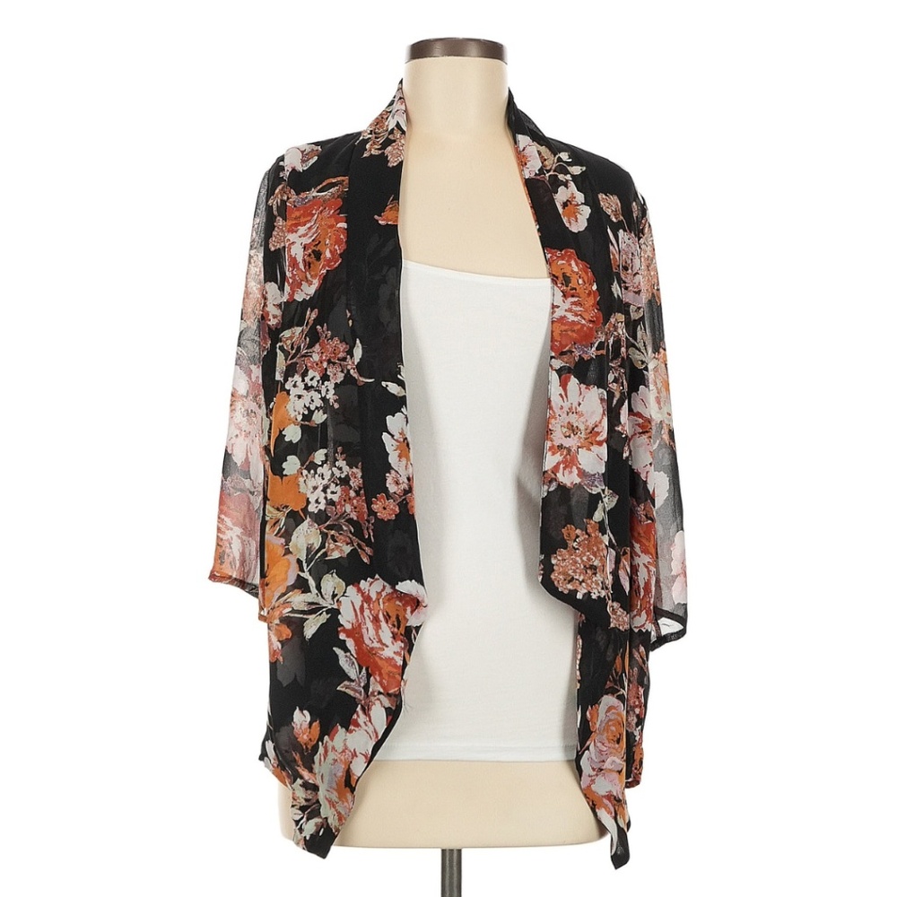 Xhilaration ♡ Silky Floral Semi-Sheer 3/4-Sleeve Kimono/ Blazer/ Open Front Top